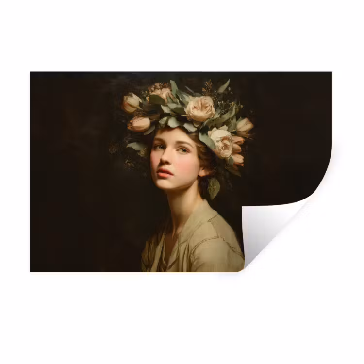Bloemenstilte - Vrouw - Portret Muursticker klein -3d