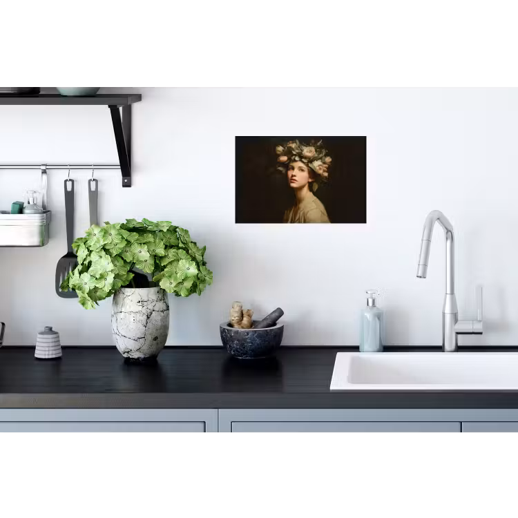 Bloemenstilte - Vrouw - Portret Muursticker klein -keuken