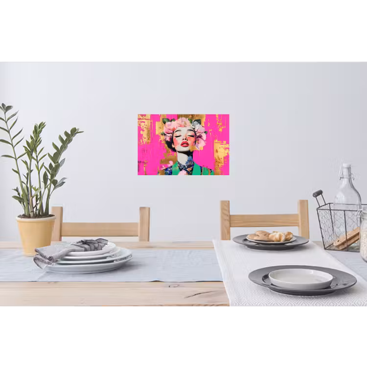 Bloemenkroon - Goud - Vrouw - Portret Muursticker klein -eettafel