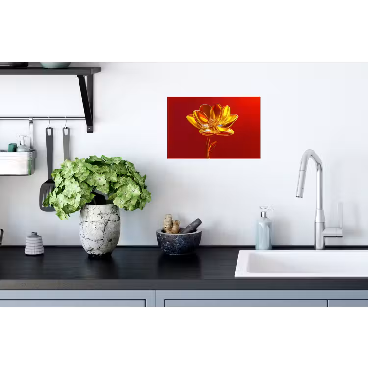 Bloem - Goud - Glazen Muursticker klein -keuken