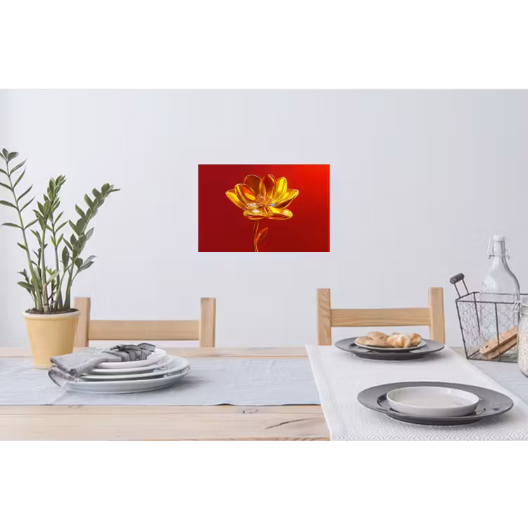 Bloem - Goud - Glazen Muursticker klein -eettafel
