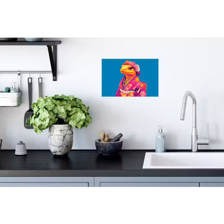 Bloemenkrans - Hagedis - Kimono - Paars Muursticker klein -keuken