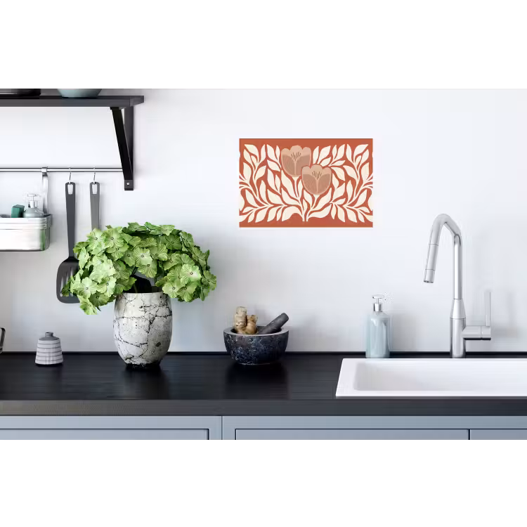 Bloemen - Abstract - Modern - Beige - Natuur Muursticker klein -keuken