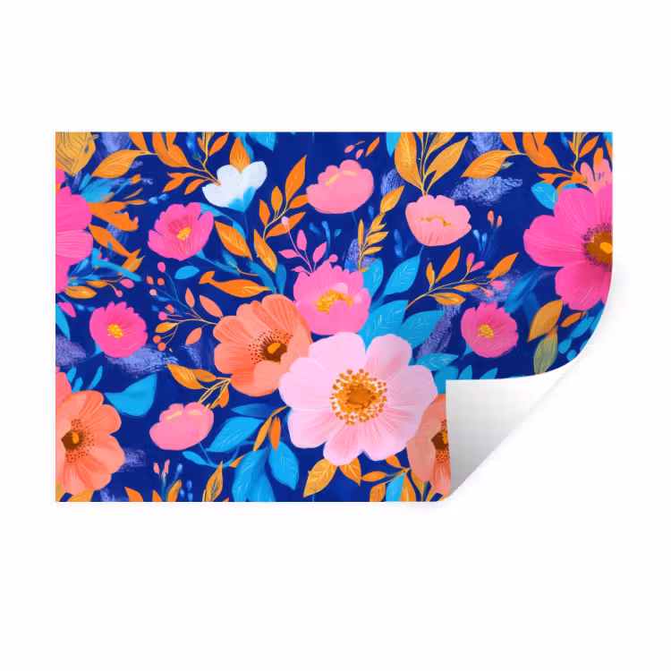 Bloemen - Blauw - Roze Muursticker klein -3d