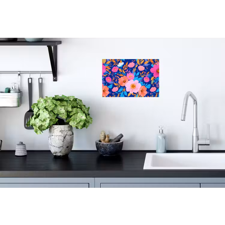 Bloemen - Blauw - Roze Muursticker klein -keuken
