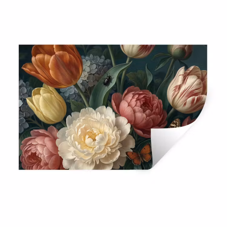 Bloemen - Boeket - Natuur - Klassiek - Donker Muursticker klein -3d