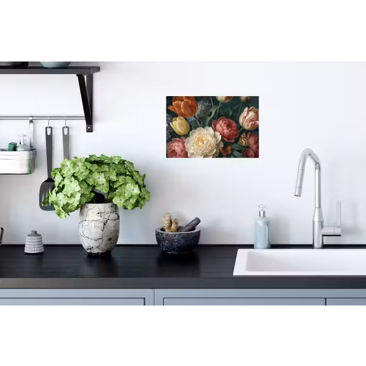 Bloemen - Boeket - Natuur - Klassiek - Donker Muursticker klein -keuken