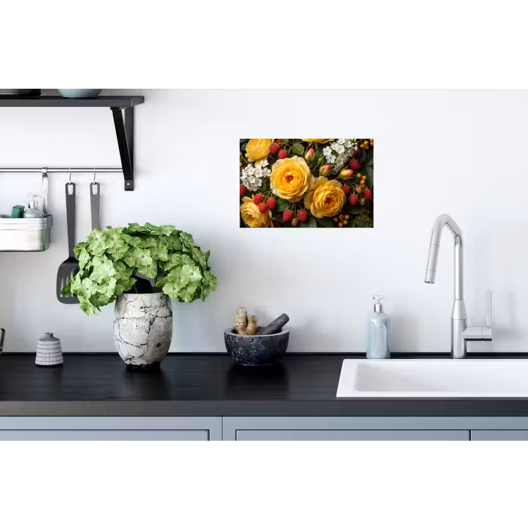 Bloemen - Boeket - Natuur - Klassiek - Geel Muursticker klein -keuken