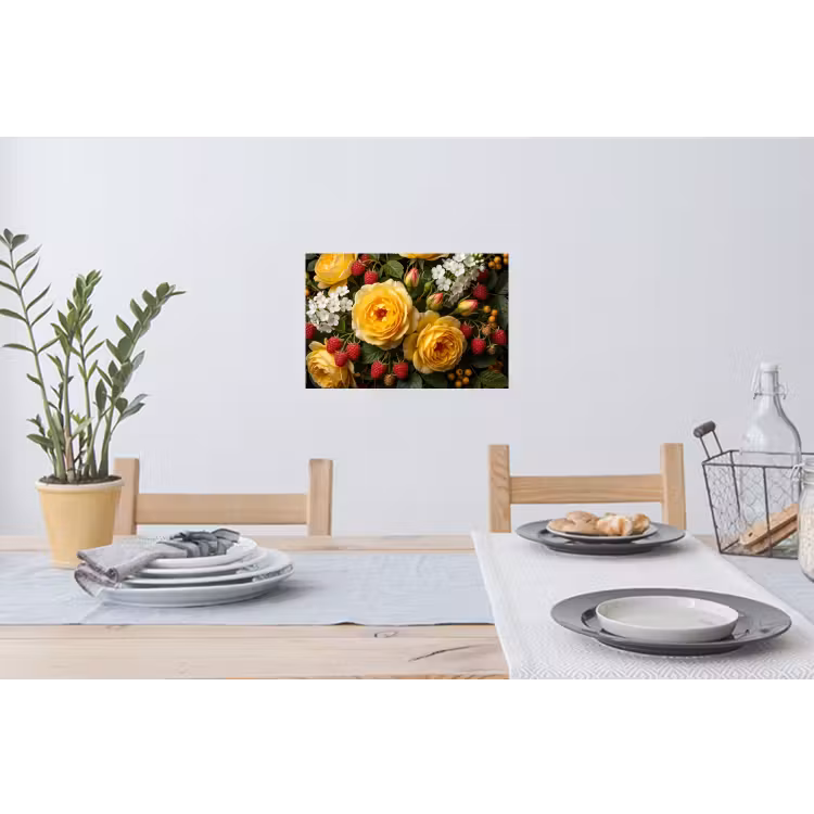 Bloemen - Boeket - Natuur - Klassiek - Geel Muursticker klein -eettafel