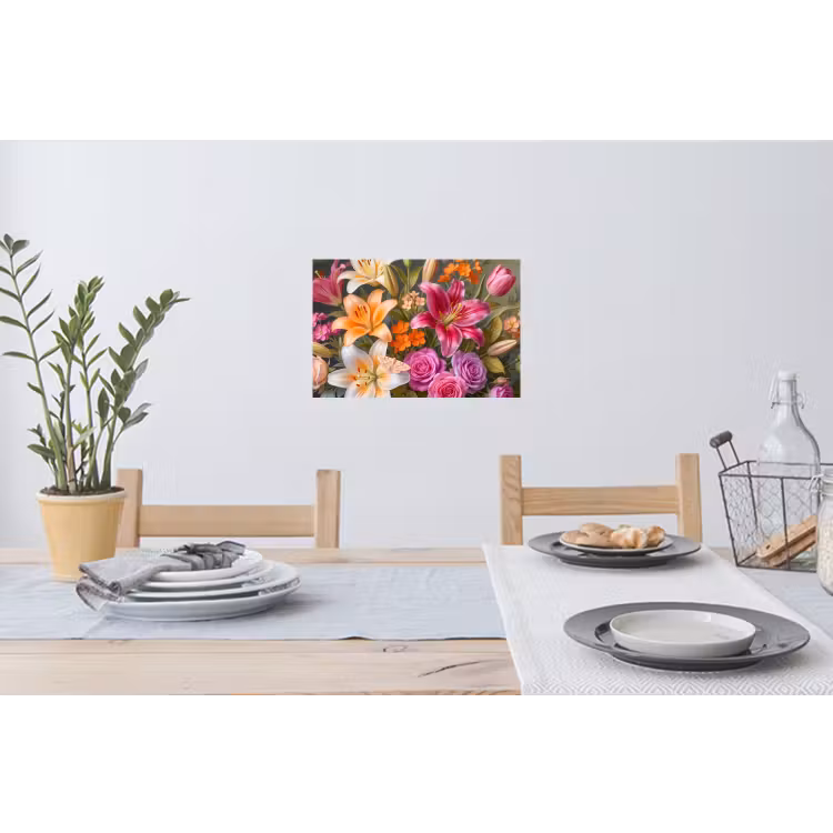 Bloemen - Boeket - Natuur - Kleurrijk - Modern Muursticker klein -eettafel