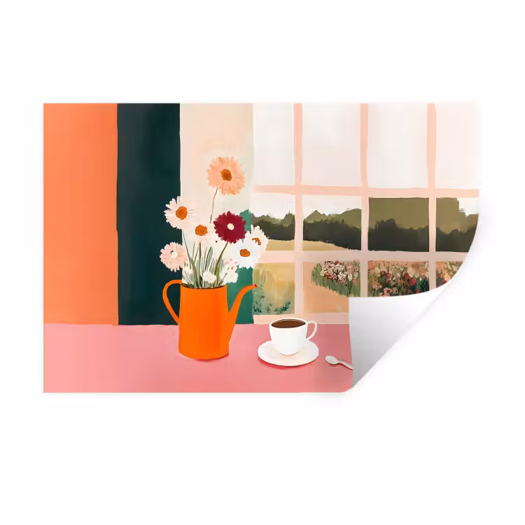 Bloemen - Koffie - Raam Muursticker klein -3d