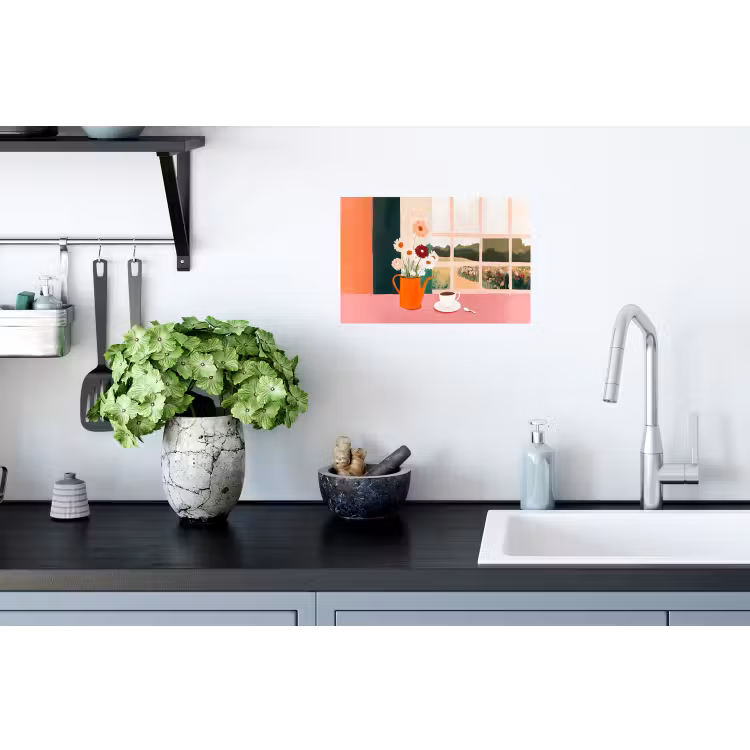 Bloemen - Koffie - Raam Muursticker klein -keuken