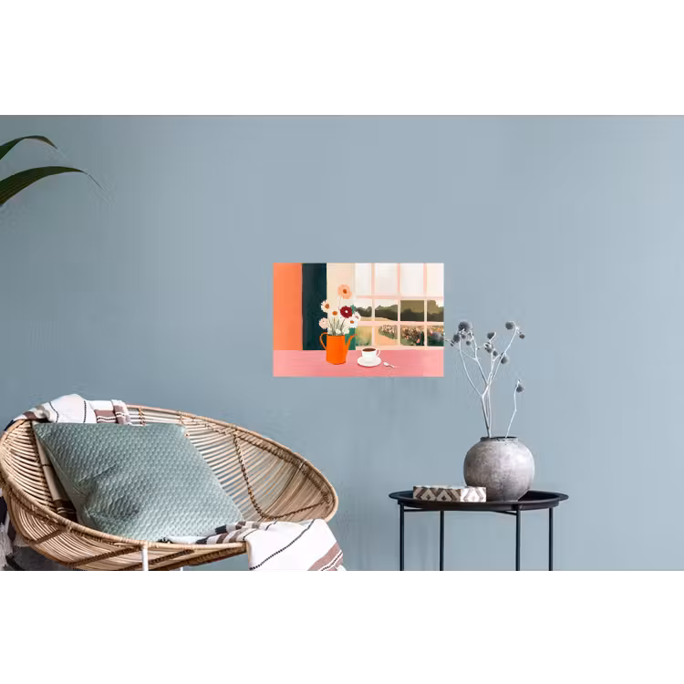 Bloemen - Koffie - Raam Muursticker klein -plant
