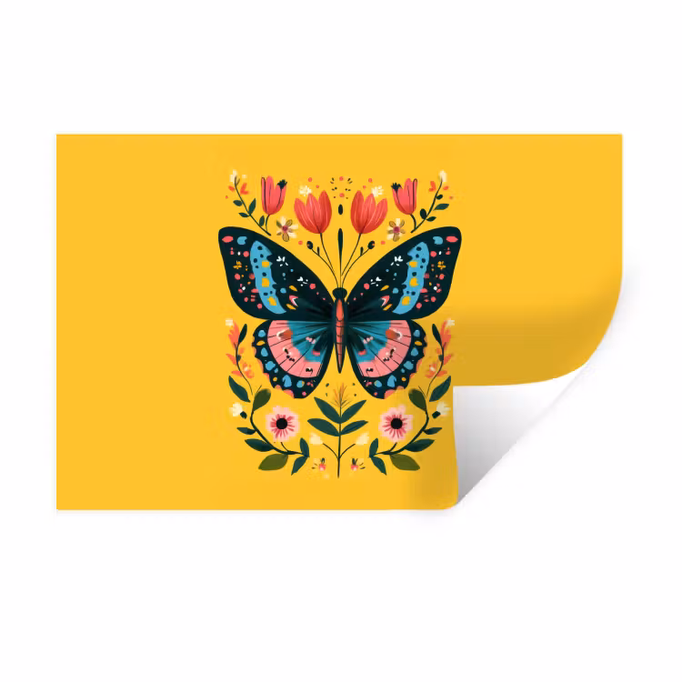 Bloemen - Kleurrijk - Vlinder - Sierlijk Muursticker klein -3d