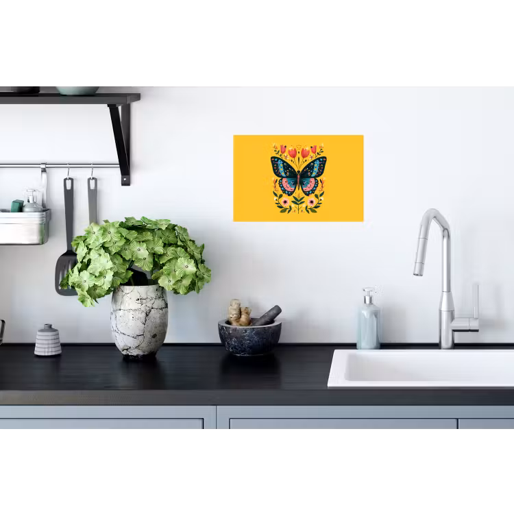 Bloemen - Kleurrijk - Vlinder - Sierlijk Muursticker klein -keuken