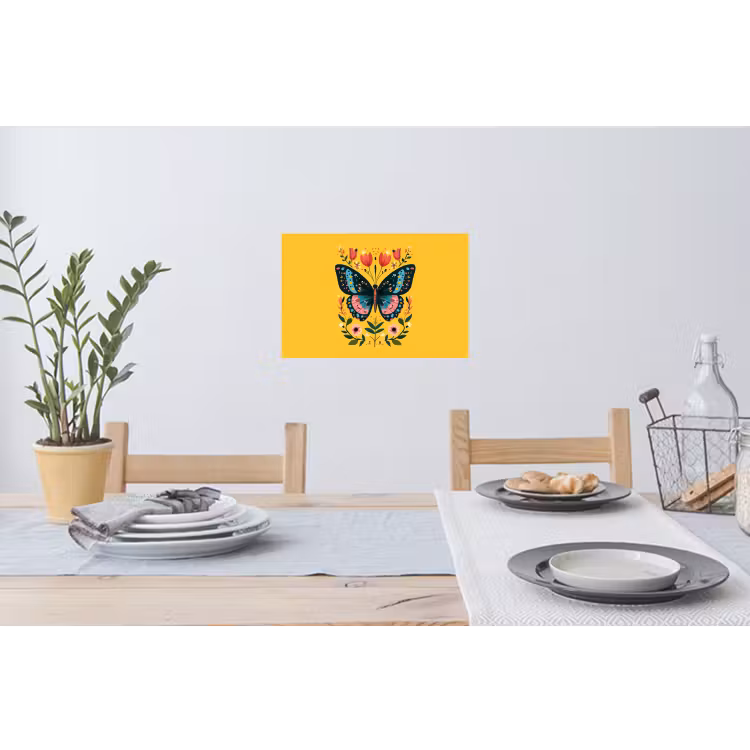 Bloemen - Kleurrijk - Vlinder - Sierlijk Muursticker klein -eettafel