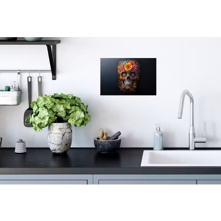 Bloemen - Kleurrijk - Schedel Muursticker klein -keuken