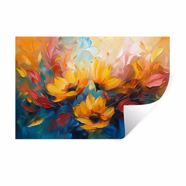 Bloemen - Dahlia - Kunst - Oranje - Watercolor Muursticker klein -3d