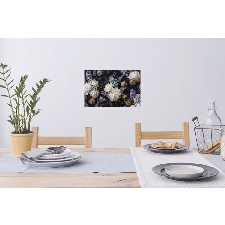 Bloemen - Donker - Elegant - Natuur - Wit Muursticker klein -eettafel