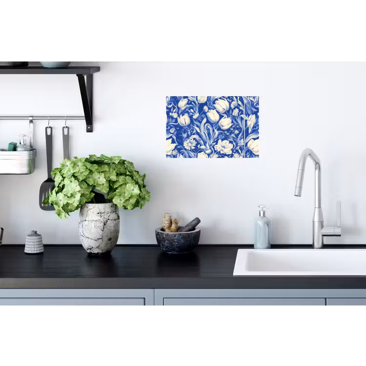 Bloemen - Delfts Blauw - Patroon - Tulp Muursticker klein -keuken