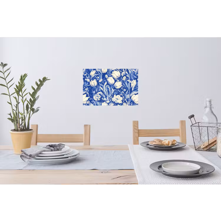 Bloemen - Delfts Blauw - Patroon - Tulp Muursticker klein -eettafel
