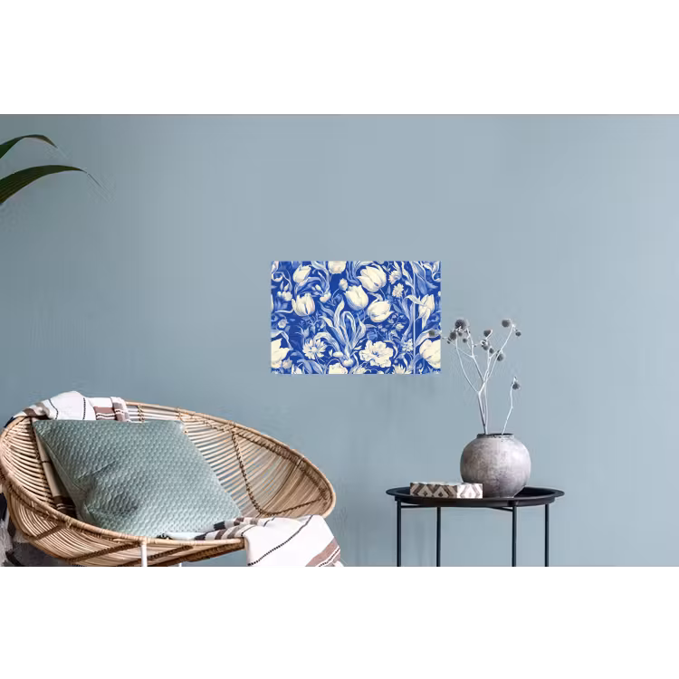 Bloemen - Delfts Blauw - Patroon - Tulp Muursticker klein -plant
