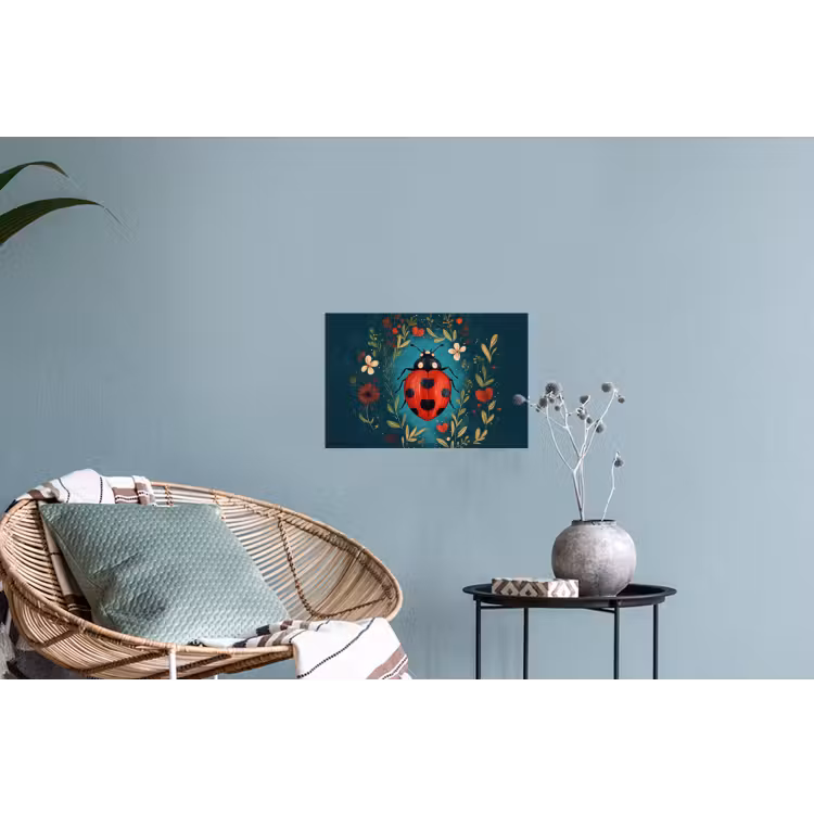 Bloemen - Lieveheersbeestje - Hartje - Rood Muursticker klein -plant