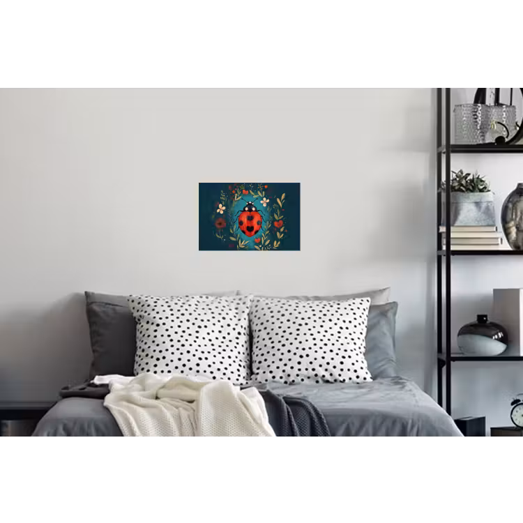 Bloemen - Lieveheersbeestje - Hartje - Rood Muursticker klein -slaapkamer