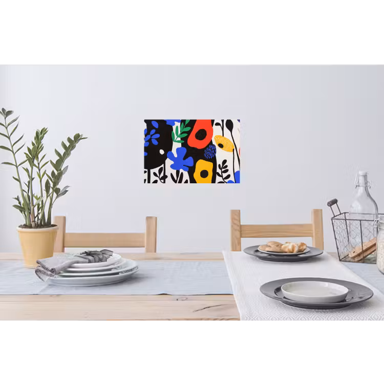 Bloemen - Bladeren - Abstract - Zwart Muursticker klein -eettafel