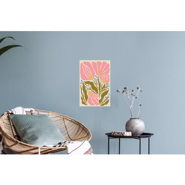 Bloemen - Bladeren - Abstract - Roze Muursticker klein -plant