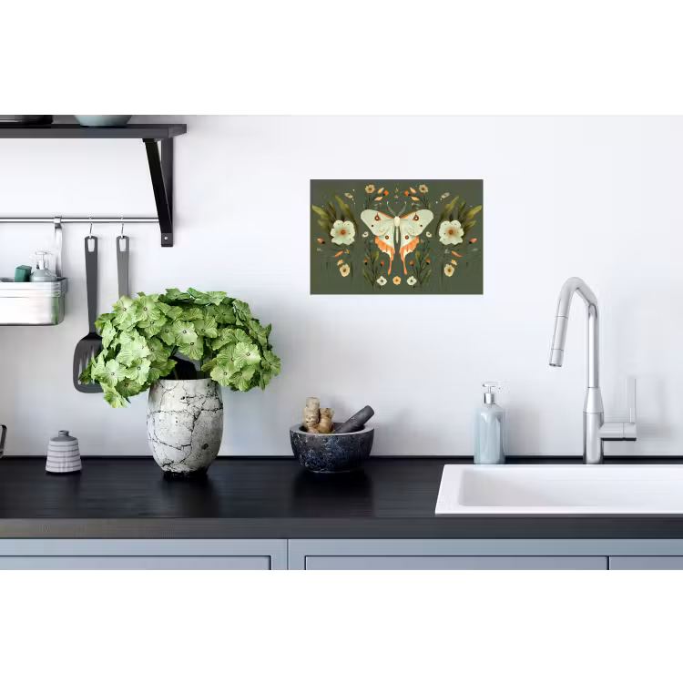 Bloemen - Bladeren - Olijfgroen - Vlinder Muursticker klein -keuken