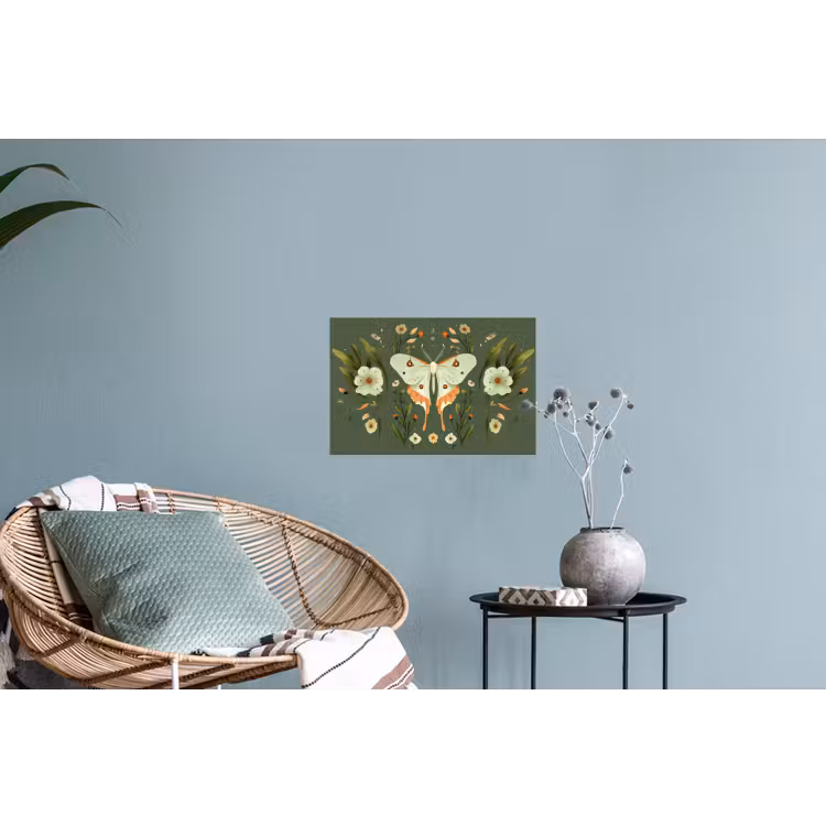 Bloemen - Bladeren - Olijfgroen - Vlinder Muursticker klein -plant
