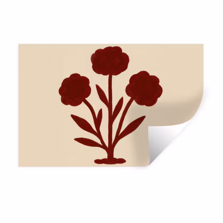 Bloemen - Bladeren - Rood - Minimalistisch Muursticker klein -3d