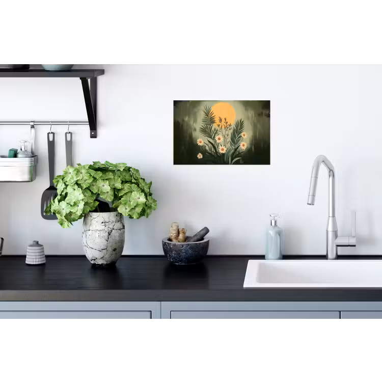 Bloemen - Bladeren - Zon - Groen Muursticker klein -keuken