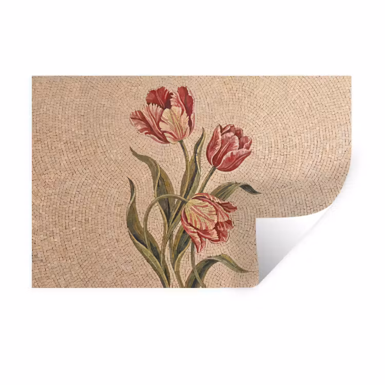 Bloemen - Mozaïek - Rood - Groen - Kunst Muursticker klein -3d