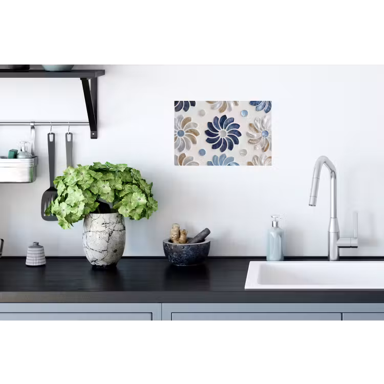 Bloemen - Parelmoer - Abstract - Patroon - Blauw Muursticker klein -keuken