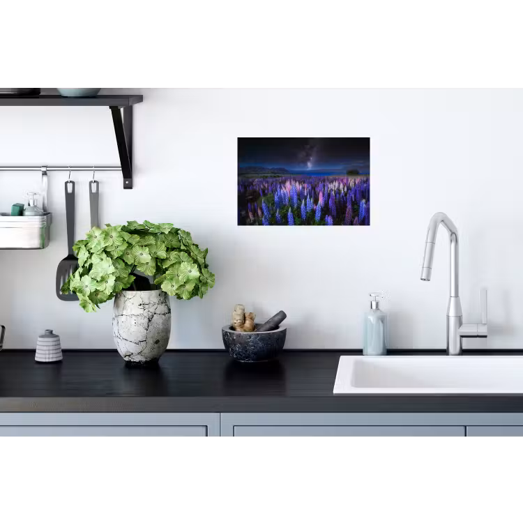 Bloemen - Nacht - Lupine - Sterrenhemel - Paars - Natuur Muursticker klein -keuken