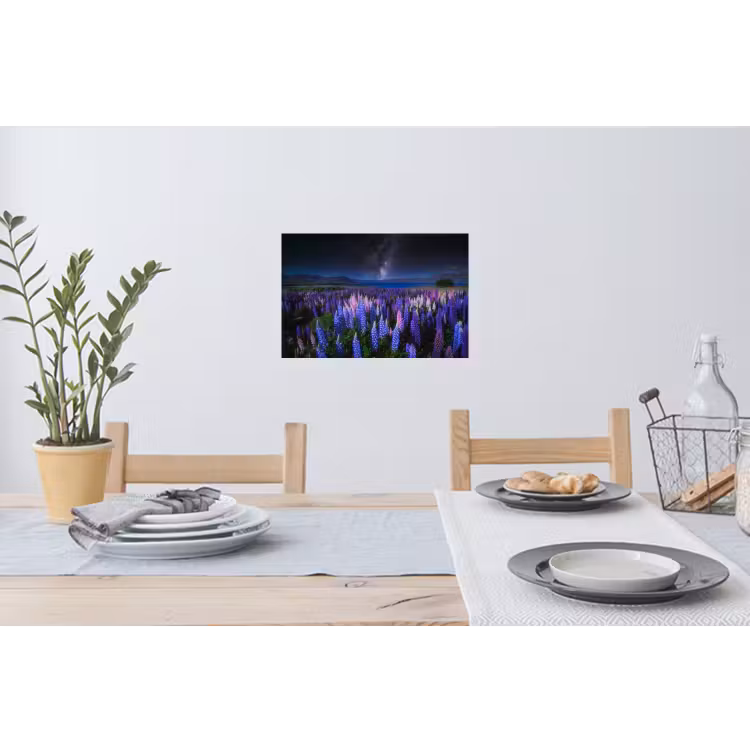 Bloemen - Nacht - Lupine - Sterrenhemel - Paars - Natuur Muursticker klein -eettafel