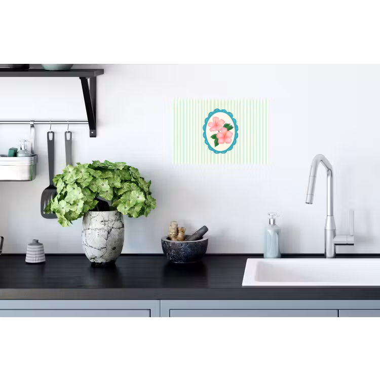 Bloemen - Ovaal - Strepen - Groen Muursticker klein -keuken