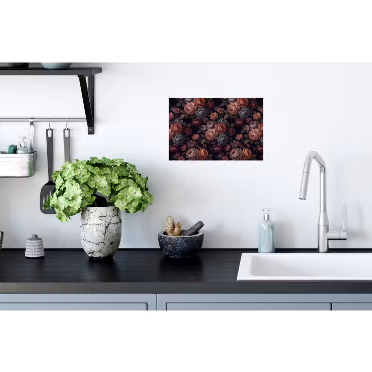 Bloemen - Patroon - Vintage - Donker - Roze Muursticker klein -keuken