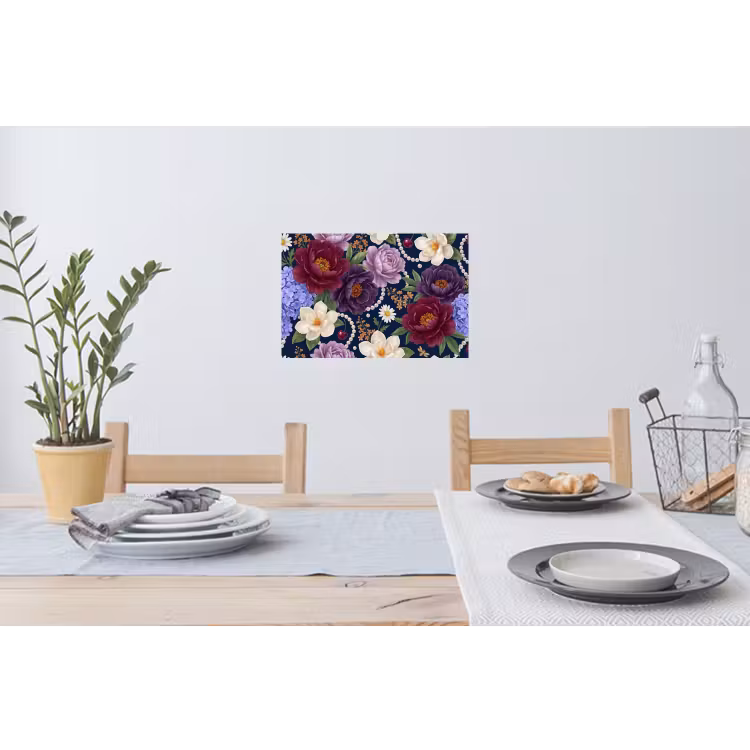 Bloemen - Parels - Decoratie - Modern - Blauw Muursticker klein -eettafel