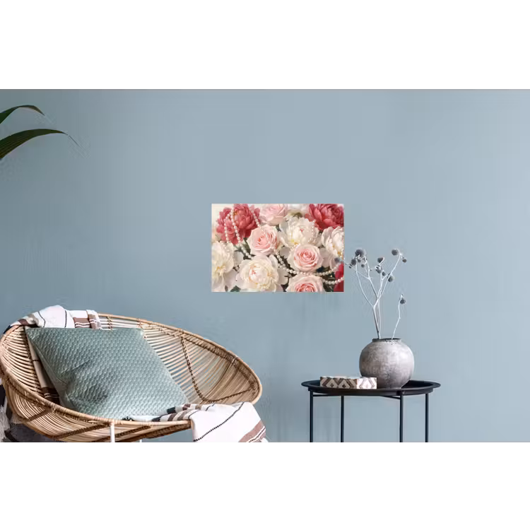 Bloemen - Parels - Romantiek - Klassiek - Roze Muursticker klein -plant