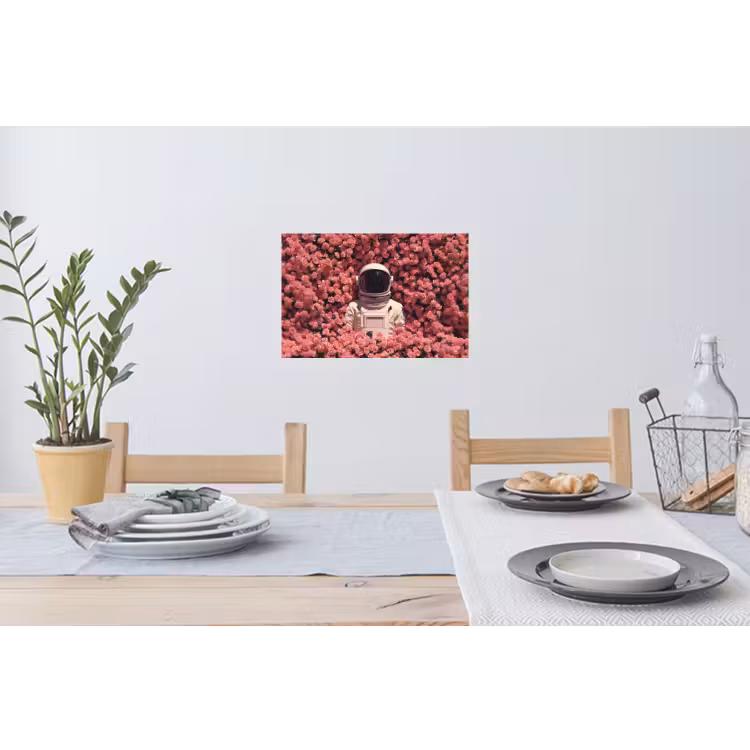 Bloemen - Roze - Astronaut Muursticker klein -eettafel