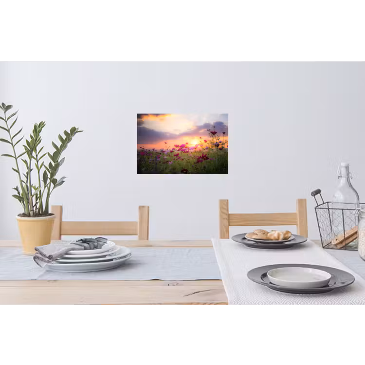 Bloemen - Roze - Zonsondergang - Natuur - Weide - Horizon Muursticker klein -eettafel