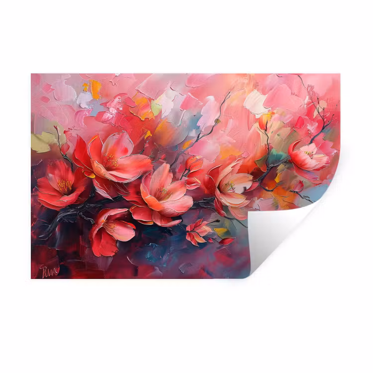 Bloemen - Roze - Watercolor - Natuur- Kunst Muursticker klein -3d