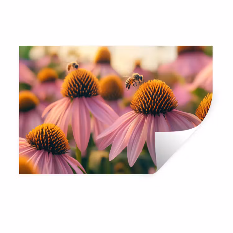 Bloemen - Paars - Bijen Muursticker klein -3d