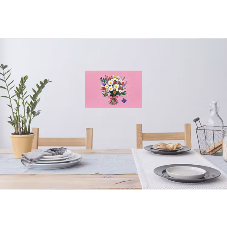 Bloemen - Quote - Kaartje - Kleurrijk Muursticker klein -eettafel