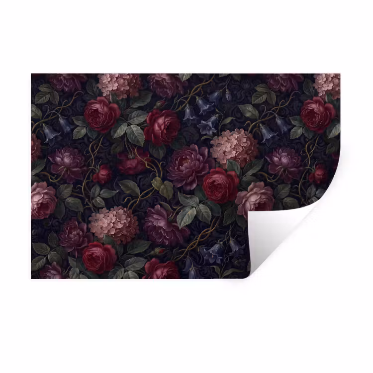 Bloemen - Rood - Klassiek - Donker - Patroon Muursticker klein -3d