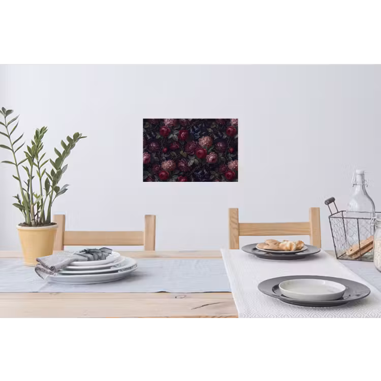 Bloemen - Rood - Klassiek - Donker - Patroon Muursticker klein -eettafel