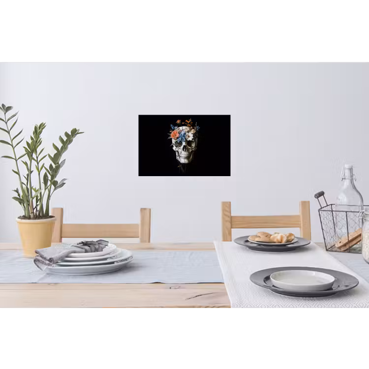 Bloemen - Schedel - Kleurrijk Muursticker klein -eettafel